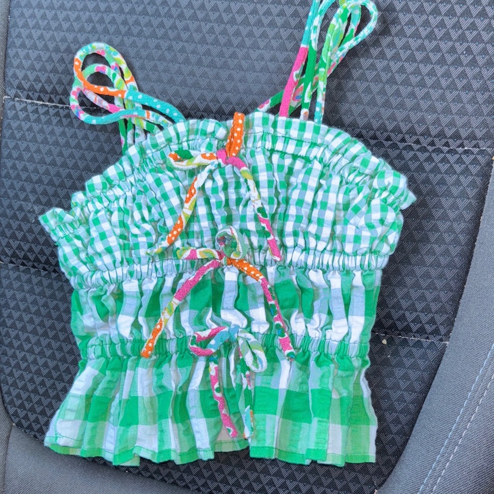 Green Checkered Kids tank Top